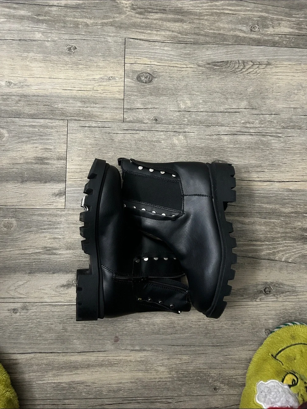 Black Kids Ankle Boots with Stud Accent